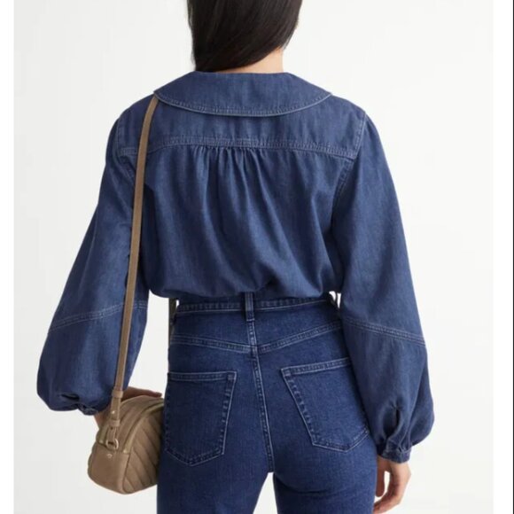 & Other Stories Peter Pan Collar Blue Denim Shirt, Size 0 - Picture 3 of 5